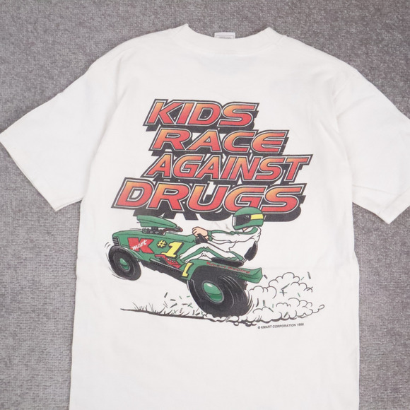 VTG 90s Kmart USA Race Against Drugs Small White Short Sleeve T-Shirt - Picture 10 of 11